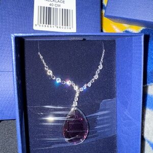 Swarovski Silver and Purple Teardrop Necklace with Clear Accents